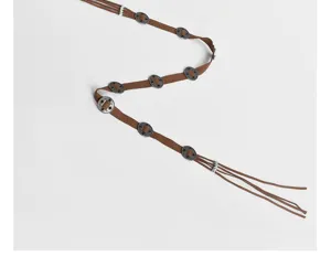 Böhmische braune Taillenkette mit Vintage Silber Metallbeschlägen und Fransen für Damen.