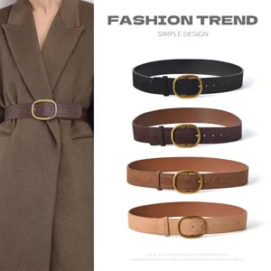 Women Genuine Leather Belt Retro Matte Wide Waistband Elegant Casual Coat Sweater Dress Decorative Belt