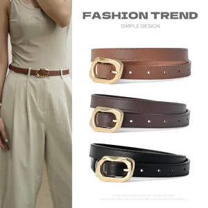Women's Genuine Leather Thin Belt Retro Casual Metal Pin Buckle Dress Belt Fashion Waistband For Jeans Pants