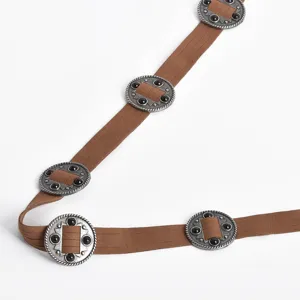 Böhmischer Retro-Stil brauner Taillengürtel mit runden Metallschnallen für Damenkleider