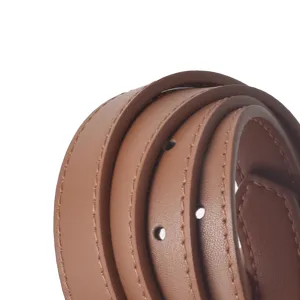 Brown leather belt for women, stylish vintage slim belt for jeans, premium everyday accessory.