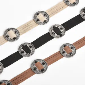 Böhmischer mehrsträngiger dünner Taillengürtel mit runden Metallverschlüssen für Damen.