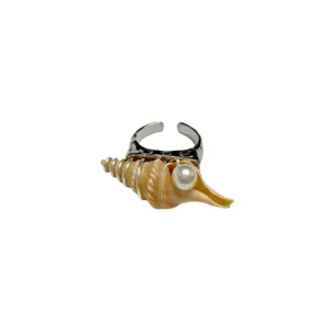 Böhmischer Ozean Stil Natur Muschel Perle Ring Einstellbar Metallband Modeschmuck