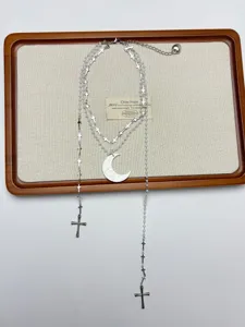Chic beaded crescent moon necklace layered tassel clavicle chain stylish jewelry for women