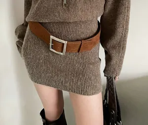 Women vintage wide belt fashion alloy square buckle casual waist belt for dress coat apparel