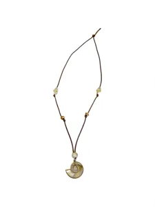 Bohemian ocean style shell pendant necklace with adjustable brown cord for women beach wear.