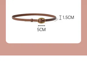 Women brown leather belt with metal oval buckle, casual stylish accessory for daily wear.