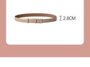 Classic women leather belt with silver buckle, versatile accessory for stylish daily looks.