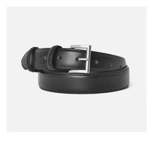 Classic black leather belt for women with silver metal buckle, stylish and versatile design.