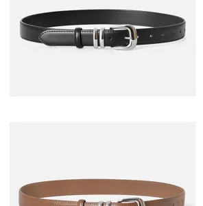 Close up detail of women leather belt with stylish silver metal buckle casual accessory