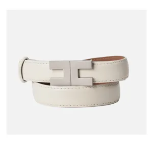 White leather belt for women with silver tone metal buckle elegant accessory stylish