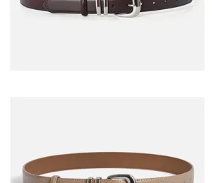 Women leather belt with silver buckle detail view, elegant and casual accessory for daily wear.