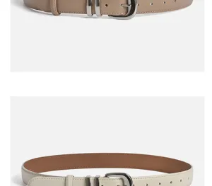 Women leather belt detail view, silver buckle and double loops design, casual daily match.