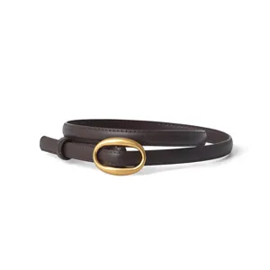 Women genuine leather belt minimalist casual smooth buckle waist belt for daily wear and spring outfit.