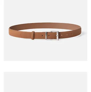 Vintage genuine leather belt for women, stylish brown casual belt with metal buckle.