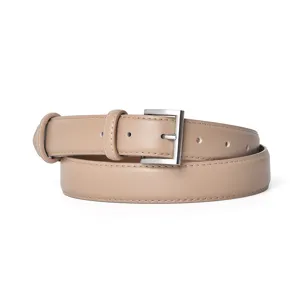 Women leather belt casual versatile stylish waist belt with silver metal buckle for jeans suit