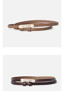 Women thin leather belt with stylish metal buckle elegant dress suit waist belt accessory
