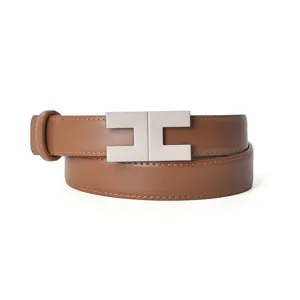 Women's Elegant Genuine Leather Dress Belt With Alloy Letter Buckle Versatile Fashion Waist Belt For Ladies Daily Commute