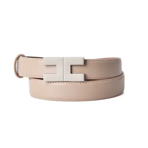 Women's genuine leather belt with elegant alloy letter buckle, versatile dress accessory.