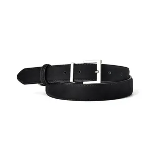 Black suede leather belt for women with silver square buckle, vintage style casual jeans belt.
