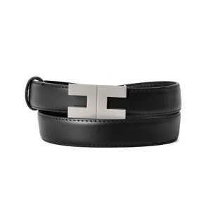 Women's genuine leather belt featuring a stylish metal letter buckle for elegant wear.
