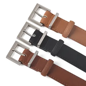Vintage genuine leather belt for women, frosted suede finish with square buckle for jeans.
