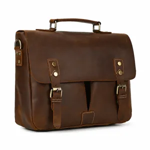 Vintage Genuine Leather Men's Briefcase Crazy Horse Messenger Laptop Bag 36x31cm