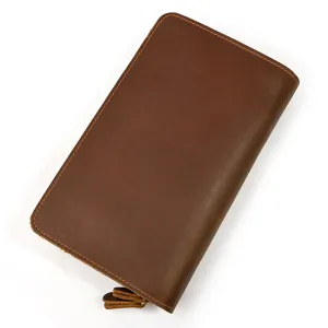 Vintage genuine leather long wallet, multi-functional crazy horse leather clutch bag.