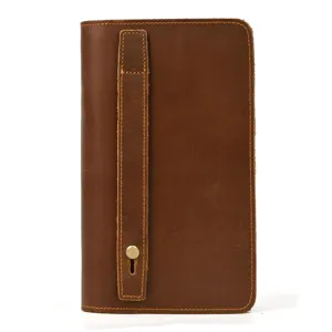 Vintage genuine leather long wallet clutch for men women, multi-card cowhide hand bag.