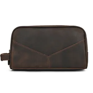 Genuine leather vintage toiletry bag clutch cosmetic storage pouch for men and women.