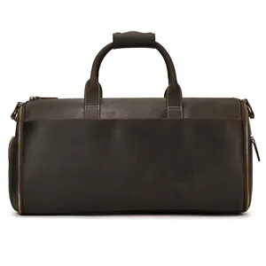 Genuine leather vintage travel duffel bag multifunctional large capacity luggage handbag for men