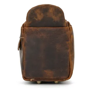 Vintage genuine leather toiletry bag crazy horse travel cosmetic wash bag for men and women