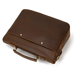 Vintage brown genuine leather men briefcase crazy horse laptop bag business messenger bag