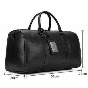 Grand sac de voyage en cuir noir pour hommes, idéal pour voyages d'affaires et sport.