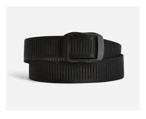 Black nylon tactical belt with smooth buckle, durable and practical design detail.