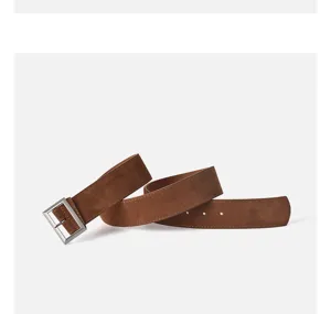 Brown suede women belt with alloy square buckle, vintage style wide waist belt for coats.