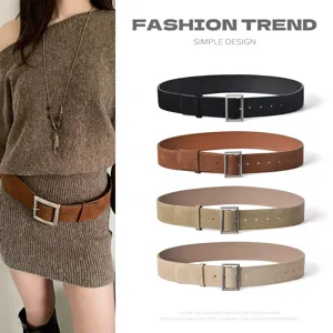 Women's Casual Genuine Leather Belt Vintage Wide Waist Band Retro Metal Buckle Coat Dress Decorative Waistband Fashion Accessories