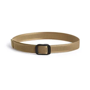 Men tactical nylon belt khaki daily training waist belt with smooth black buckle loop