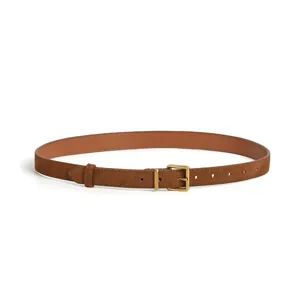 Classic brown suede leather belt for women featuring chic gold buckle, ideal for casual wear.