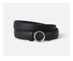 Cinturón de cuero negro para mujer con hebilla redonda metálica para jeans moda y diario
