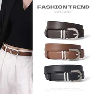 Women's Genuine Leather Belt Minimalist Fashion Casual Pants Jeans Pin Buckle Classic Waist Accessory