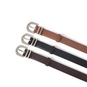 Women's genuine leather belt with pin buckle, casual fashion waist belt in three colors.