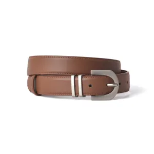 Premium brown leather belt for women with elegant metal buckle casual jeans belt daily wear