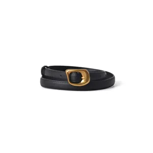 Stylish women's genuine leather belt with unique gold buckle, perfect for casual jeans.