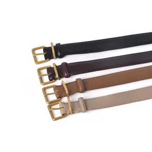 Women's genuine leather retro casual belt with classic square pin buckle, versatile design.