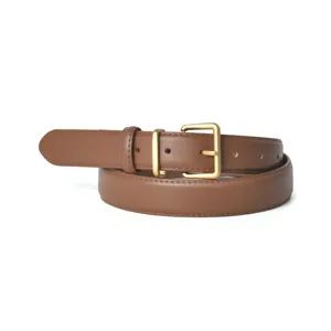 Classic brown leather belt for women with gold tone pin buckle minimalist casual design