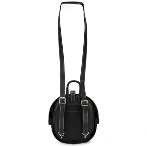Black genuine leather round backpack unique beetle style casual trendy men daypack bag
