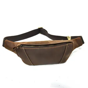 Vintage genuine leather waist bag for men chest bag multi-functional casual fanny pack