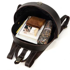 Men's Genuine Crazy Horse Leather Beetle Backpack Vintage Shell Casual Travel Daypack