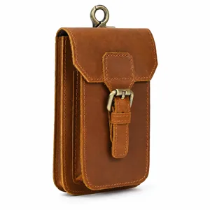 Echt lederen heuptas voor heren, vintage crazy horse lederen riemtas compact.